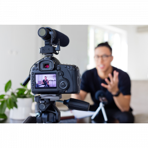 Man videoing himself and being confident on video